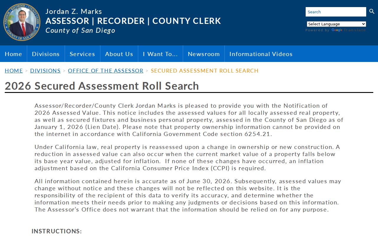 Chula Vista people search secured assessment roll search