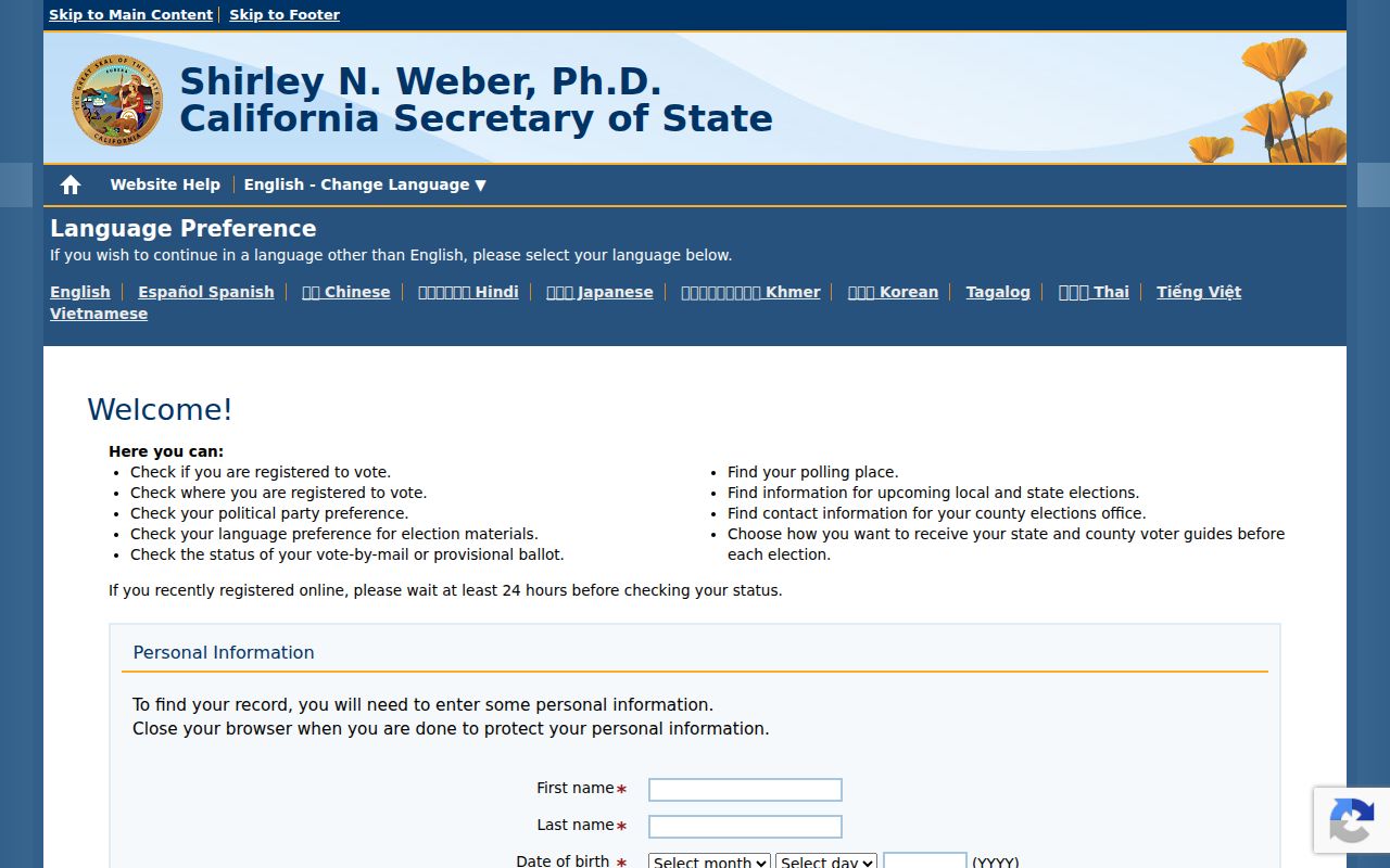 Chula Vista people search California voter status lookup