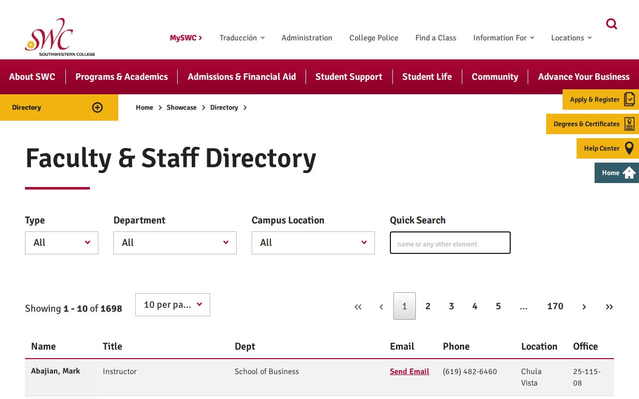 Chula Vista people directories Southwestern College directory