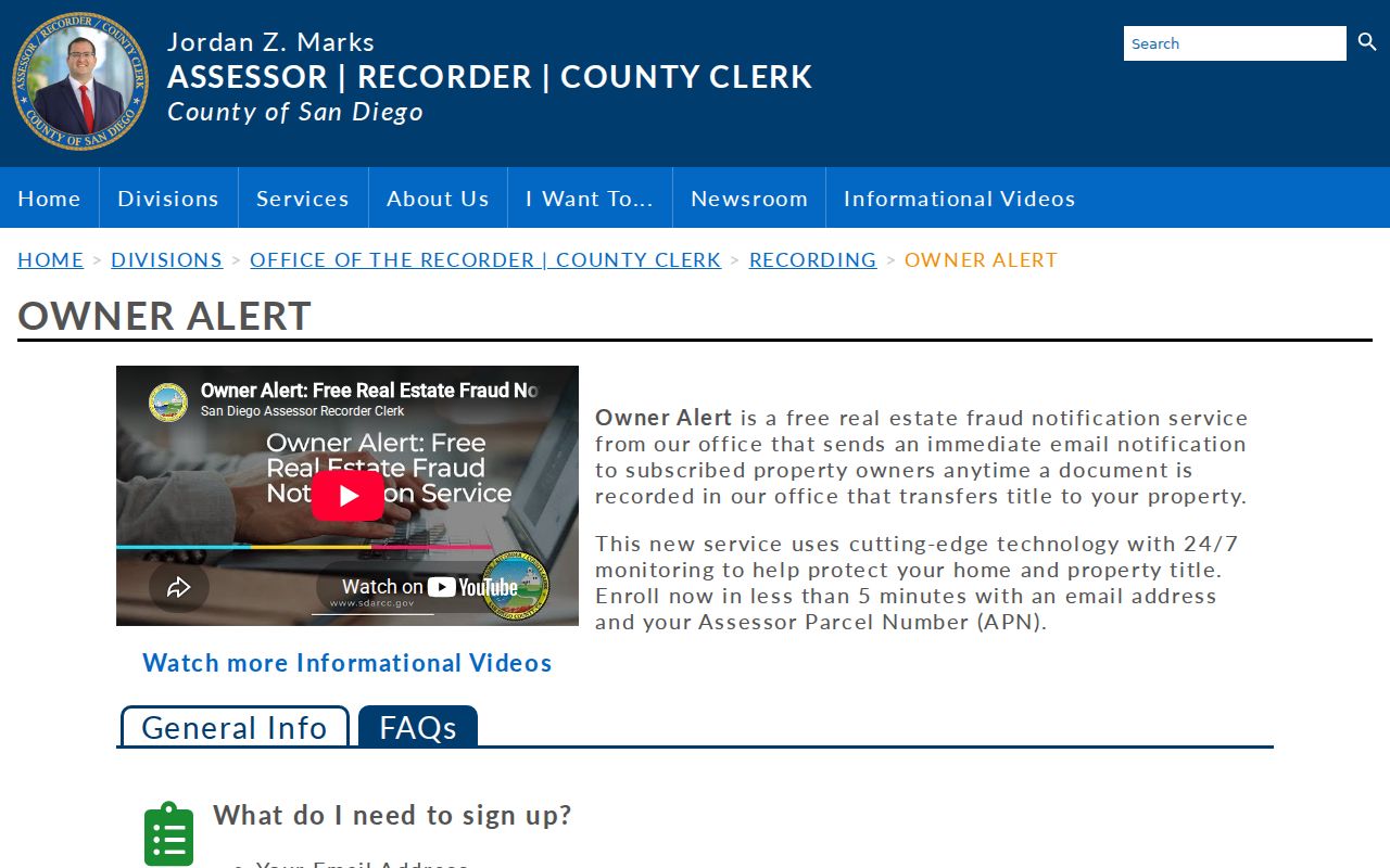 Chula Vista public records owner alert page