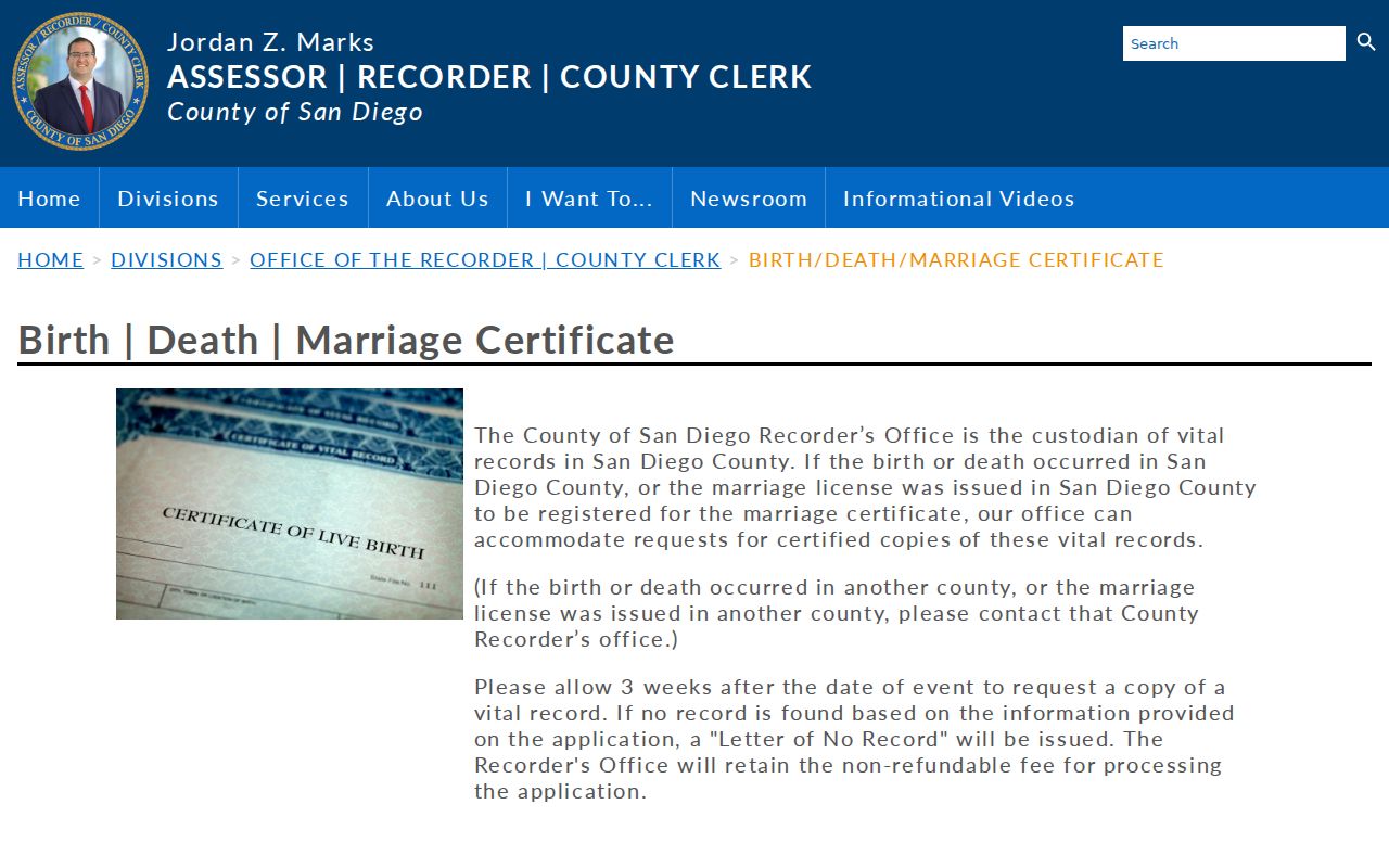 Chula Vista public records vital records page