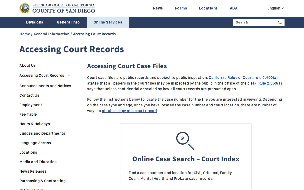 Chula Vista public records court access page